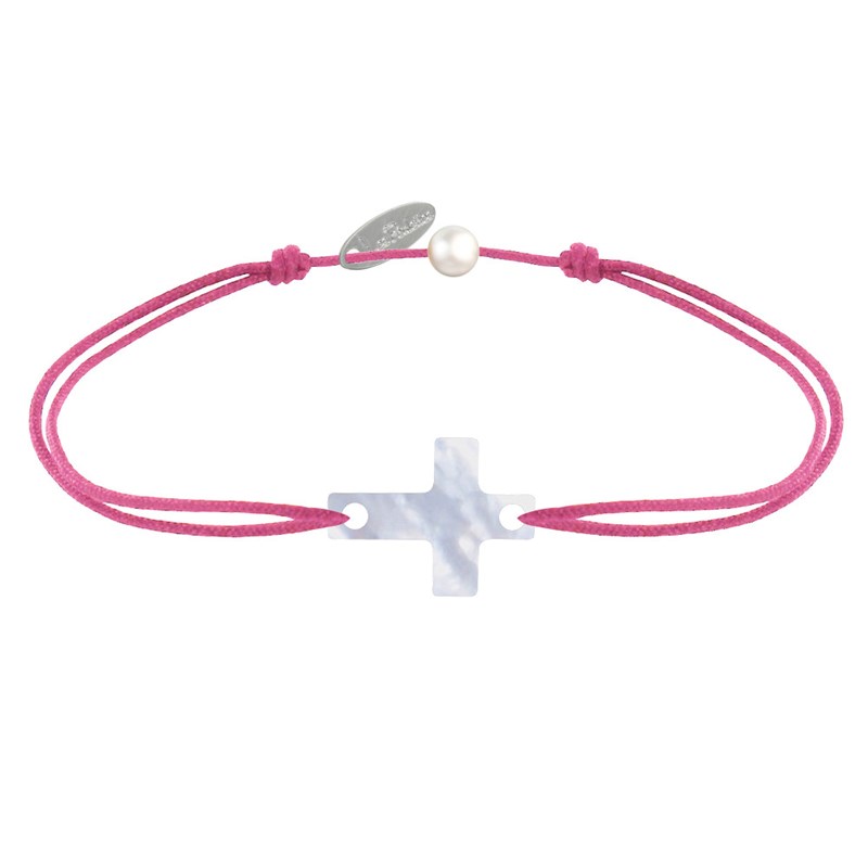 Bracelet Lien Petite Croix en Nacre - Fuchsia