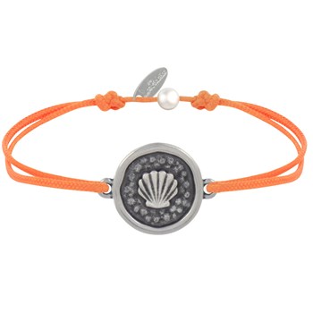 Ronde Medaille Schakelarmband Verzilverd Messing Schelp - Oranje