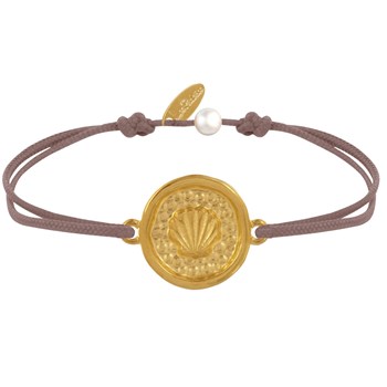 Ronde Medaille Schakelarmband Goud Messing Schelp - Lichtbruin