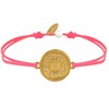 Bracelet Lien Médaille Ronde Laiton Doré Coquillage - Rouge Fluo - vue V1