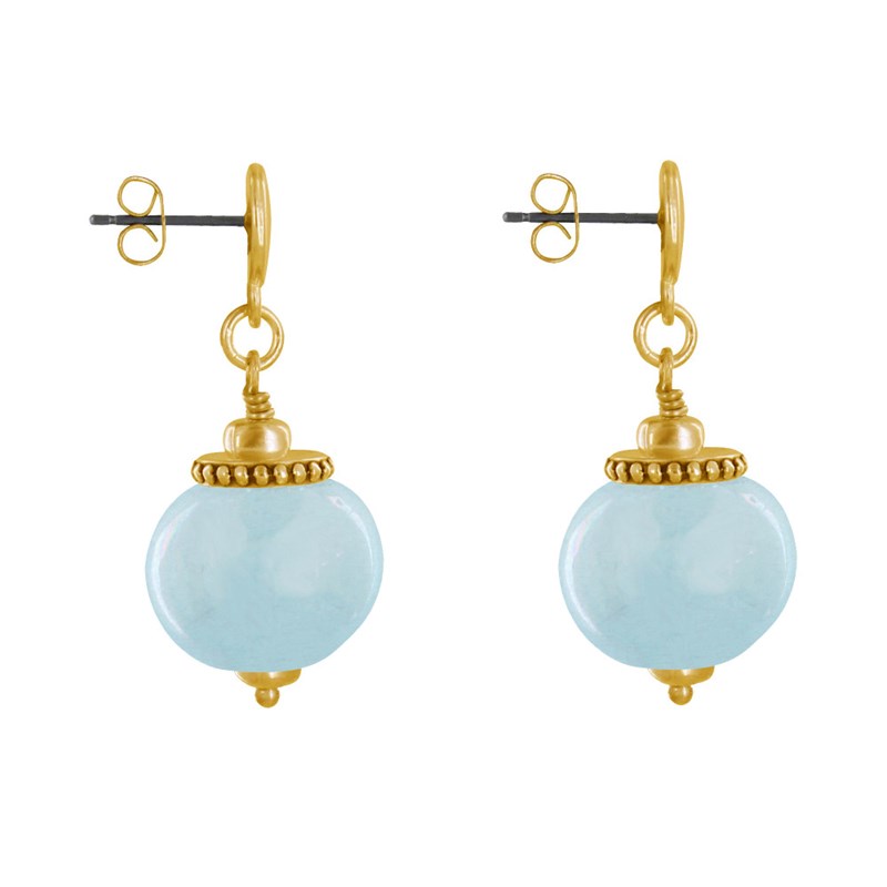 Boucles d'Oreilles Clous Métal Doré et Grosses Perles en Céramique - vue 3