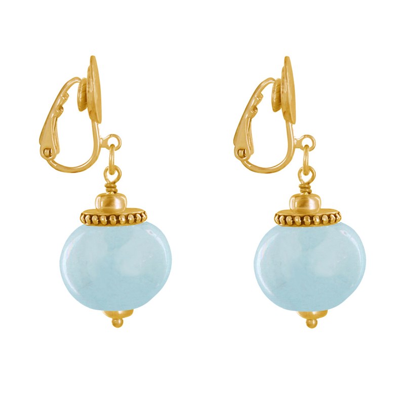 Boucles d'Oreilles Clip Métal Doré et Grosses Perles en Céramique - vue 3