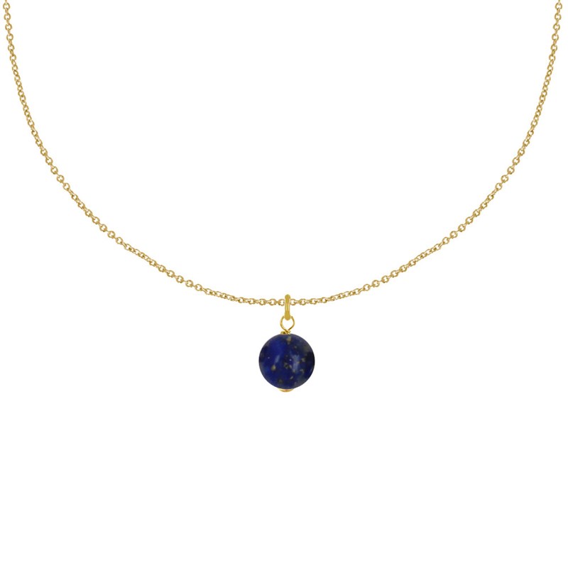 Collier Plaqué Or Pendentif Perle de Lapis Lazuli