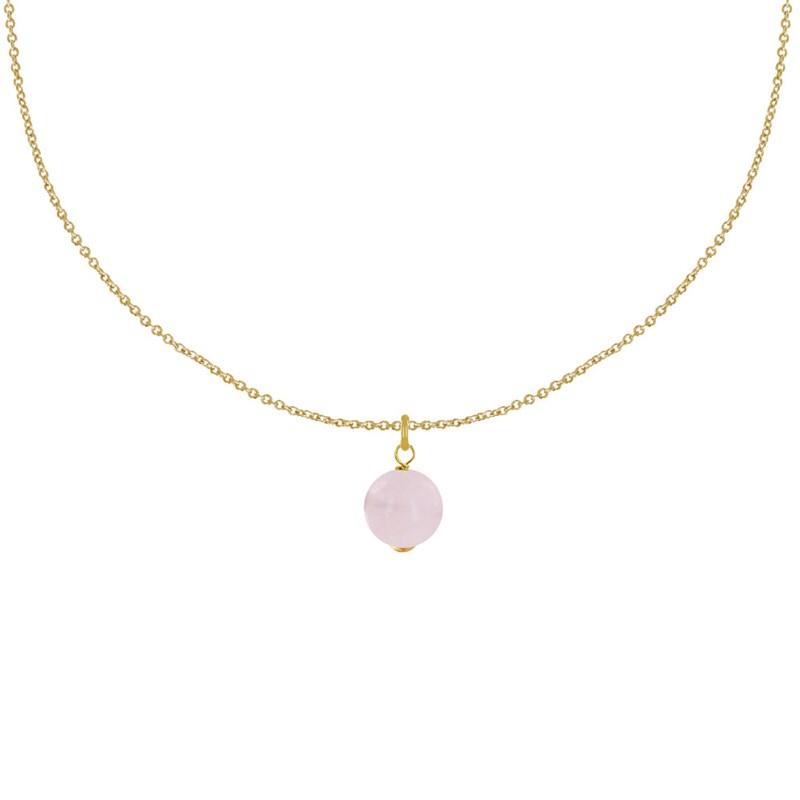 Collier Plaqué Or Pendentif Perle de Quartz Rose