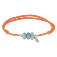 Bracelet Lien Orange 3 Anneaux de Larimar et Deux Perles Argent