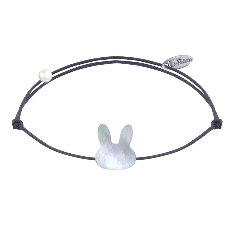 Bracelet Lien Tête de Lapin en Nacre - Gris