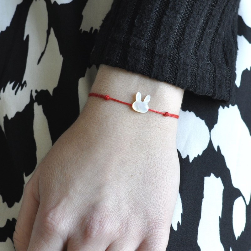 Bracelet Lien Tête de Lapin en Nacre - Orange - vue 3