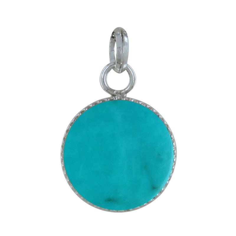 Pendentif Argent Rond Dentelé de Turquoise