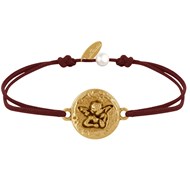 Bracelet Lien Médaille Ronde Martelée Laiton Doré Ange Raphaël - Marron foncé