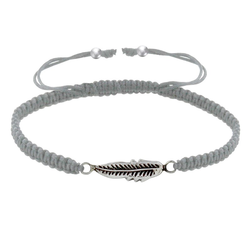 Bracelet Argent Plume Lien Tréssé - Gris clair