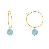 Boucles d'Oreilles Plaqué Or Créoles et Perles de Larimar