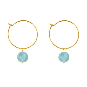 Vergulde Creoolse Oorbellen met Larimar Parels