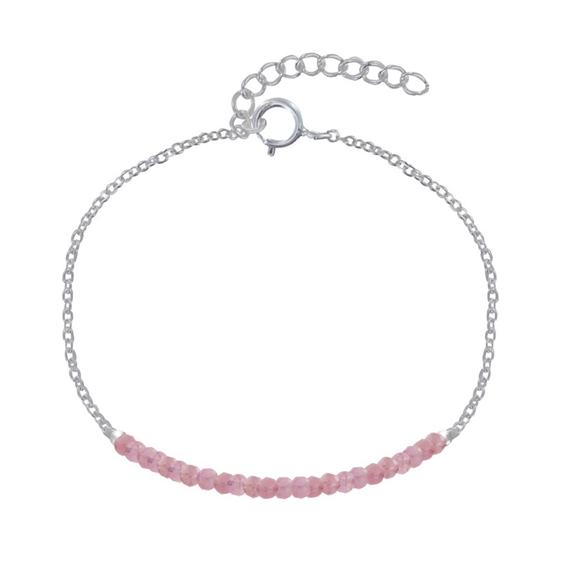 Bracelet Argent Chaine et Perles Facettées de Tourmaline Rose