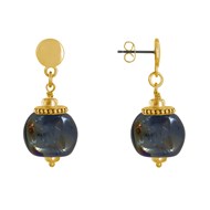 Boucles d'Oreilles Clous Métal Doré et Grosses Perles en Céramique