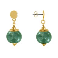 Boucles d'Oreilles Clous Métal Doré et Grosses Perles en Céramique