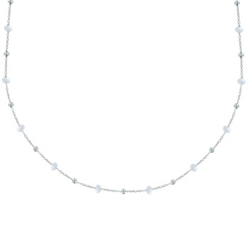 Zilveren 925 Halsketting met Geëmailleerde Parels en Zilveren Parels - Wit