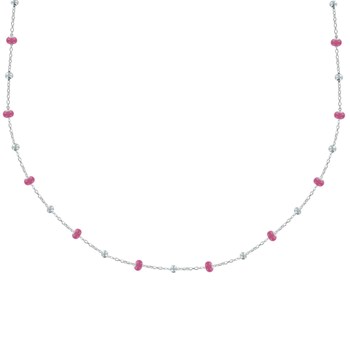 Zilveren 925 Halsketting met Geëmailleerde Parels en Zilveren Parels - Roze