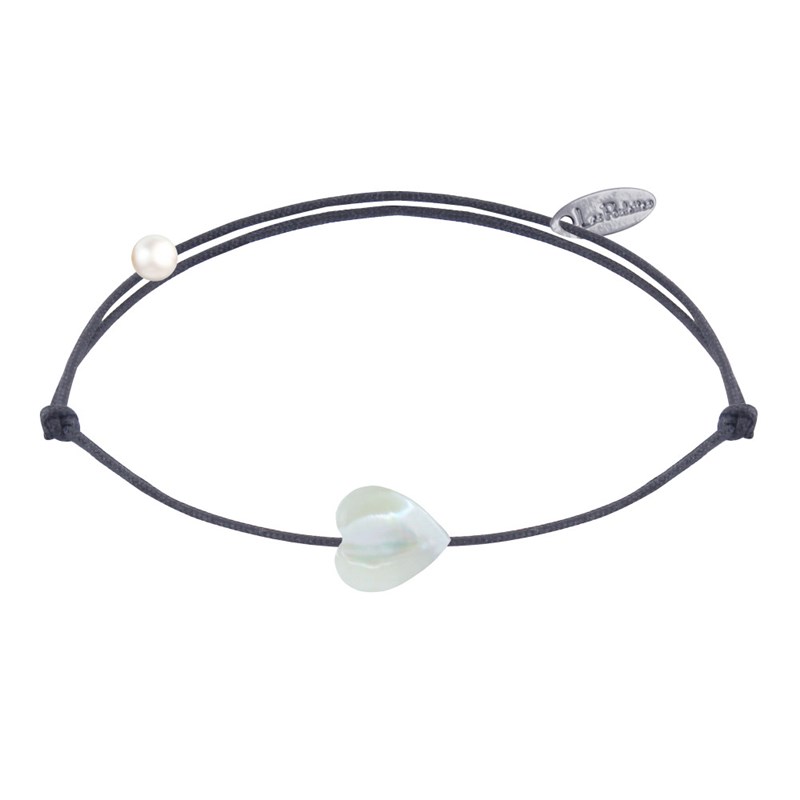 Bracelet Lien Mini Coeur en Nacre - Gris