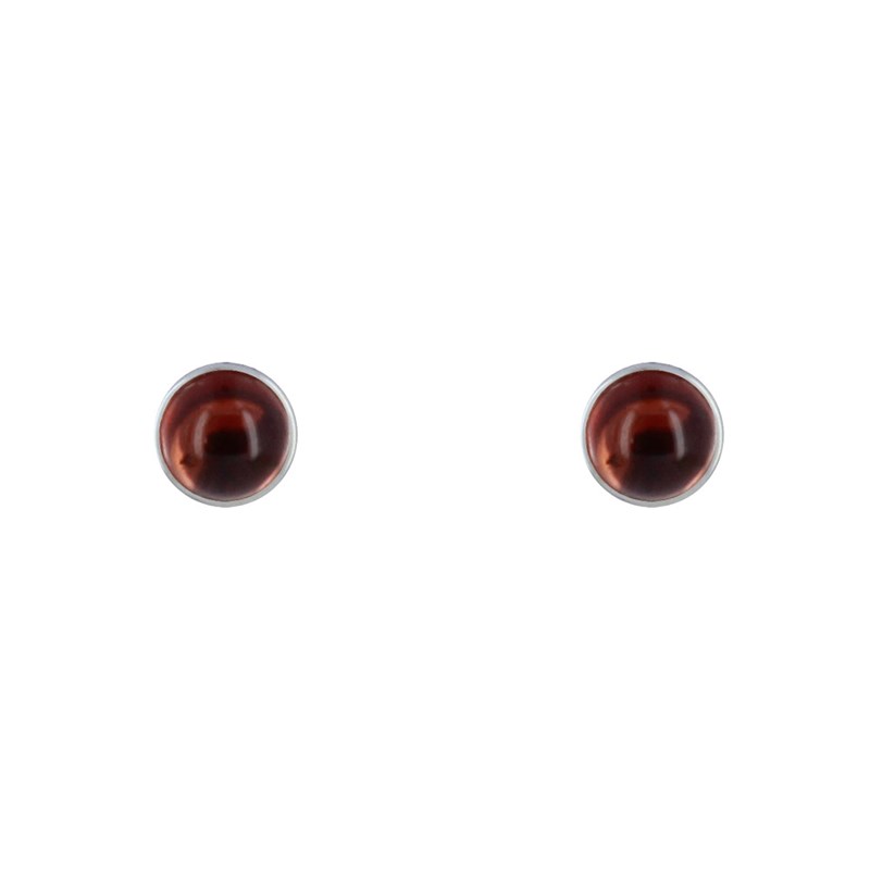 Boucles d'Oreilles Clous Argent Demi Perle de Grenat - vue 2