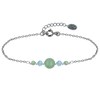 Bracelet Chaine Argent 925 Trois Perles d'Aventurine et Deux Anneaux Facettés de Larimar - vue V1