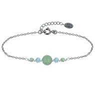Bracelet Chaine Argent Trois Perles d'Aventurine et Deux Anneaux Facettés de Larimar