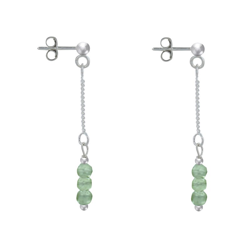 Boucles d'Oreilles Argent Chainette 3 Perles Facettées d'Aventurine - vue 3