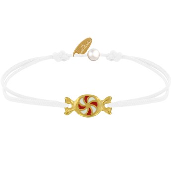 Rood en Wit Bonbon Gouden Messing Schakel Armband - Wit