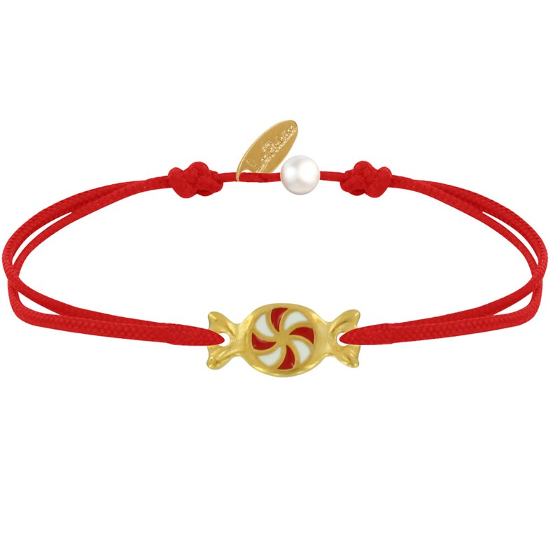 Bracelet Lien Laiton Doré Bonbon Rouge et Blanc - Rouge