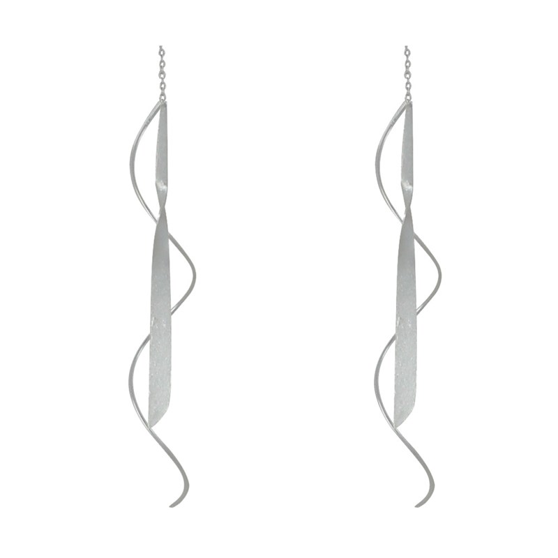 Boucles d'Oreilles Argent Spirale et Lame Vrillé Argent Brossé - vue 2