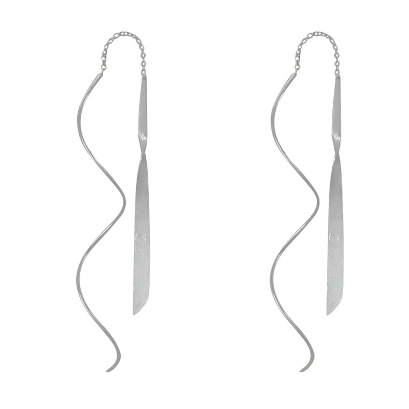 Boucles d'Oreilles Argent Spirale et Lame Vrillé Argent Brossé - vue 3