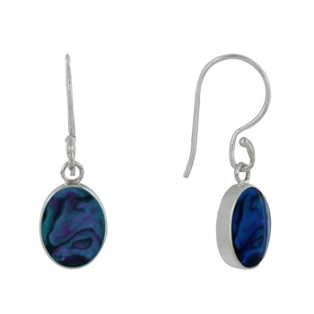 Reversible 925 Sterling Silver Oval Medallion Earrings Ivory Mother-of-Pearl and Blue Abalone
