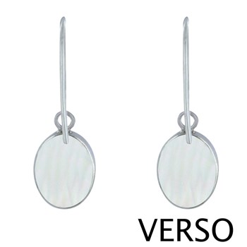Reversible 925 Sterling Silver Oval Medallion Earrings Ivory Mother-of-Pearl and Blue Abalone