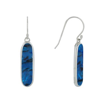 Silver Earrings 925 Rectangle Oval Mother-of-Pearl Abalone Blue