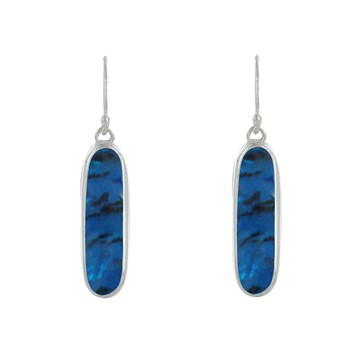 Silver Earrings 925 Rectangle Oval Mother-of-Pearl Abalone Blue