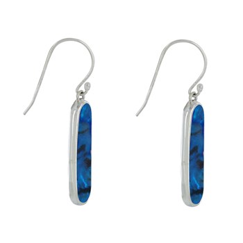 Silver Earrings 925 Rectangle Oval Mother-of-Pearl Abalone Blue