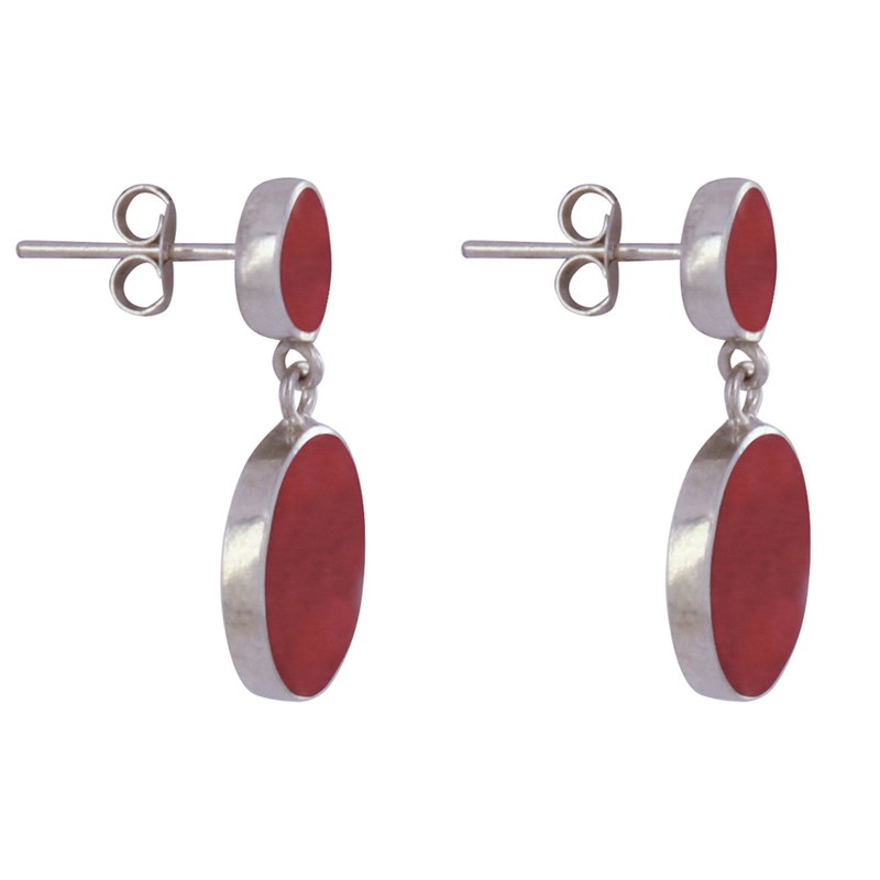 Boucles d'Oreilles Clous Argent et Deux Pastilles Couleur Corail - vue 3