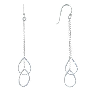 Boucles d'Oreilles Argent 925 Deux Chainettes et Gouttes Ajourées