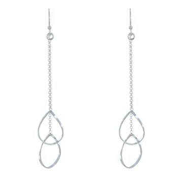 Boucles d'Oreilles Argent 925 Deux Chainettes et Gouttes Ajourées