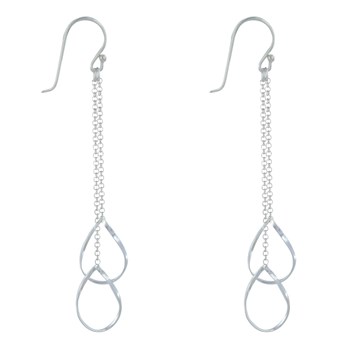 Boucles d'Oreilles Argent 925 Deux Chainettes et Gouttes Ajourées