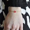 Bracelet Lien Médaille Laiton Doré Ronde Coeur Emaillée Rouge Pailletée - Or - vue V4