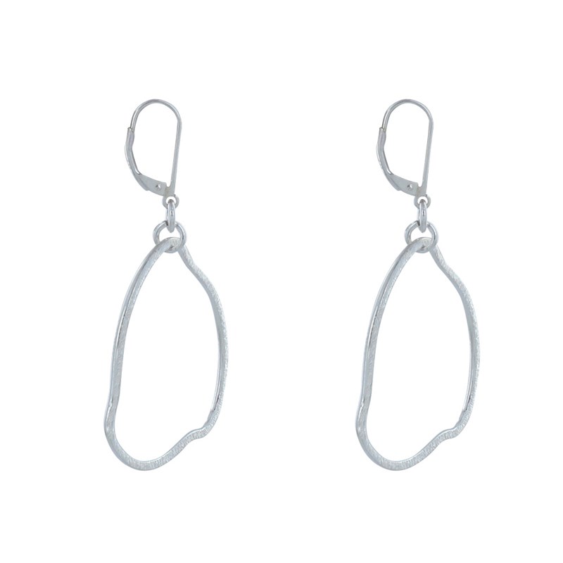 Boucles d'Oreilles Argent Brossé Dormeuse Anneau Déformé - vue 3