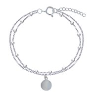 Bracelet Argent 925 Billes Double Chaines et Médaille Ronde