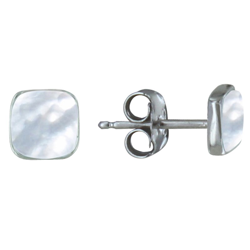 Boucles d'Oreilles Clous Argent Petit Carré de Nacre