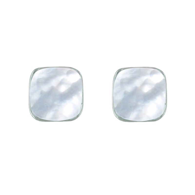 Boucles d'Oreilles Clous Argent Petit Carré de Nacre - vue 2