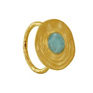 Bague Plaqué Or Médaille Ronde et Demi Perle de Larimar