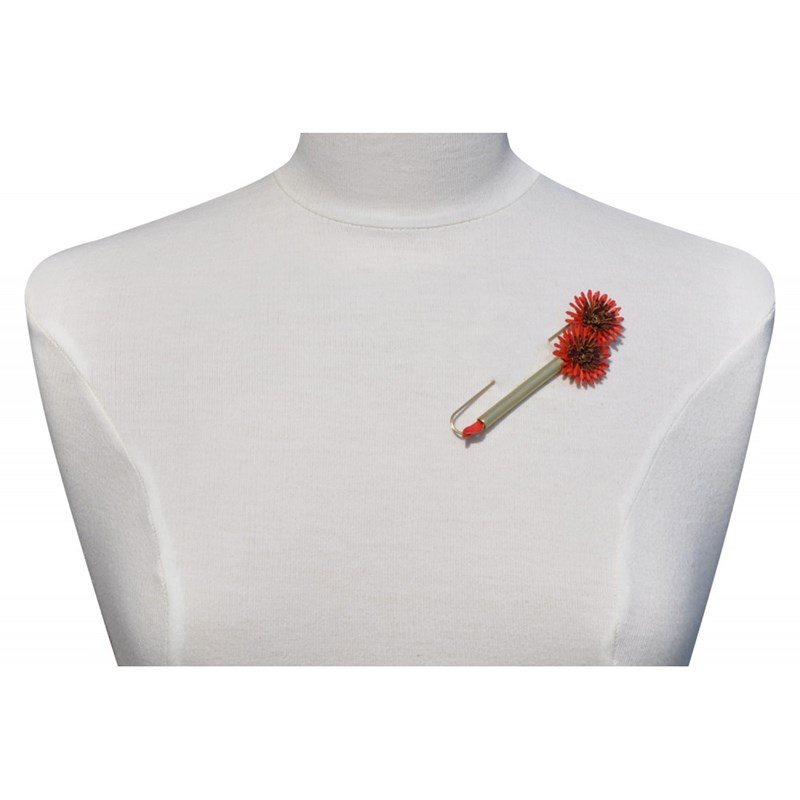 Broche Laiton Tube et Anémones en Cuir - vue 2