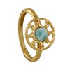 Bague Plaqué Or Médaille Ronde Soleil Ajouré et Demi Perle de Larimar - vue V1