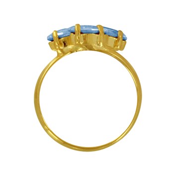 Bague Laiton Doré Trois Strass Bleu