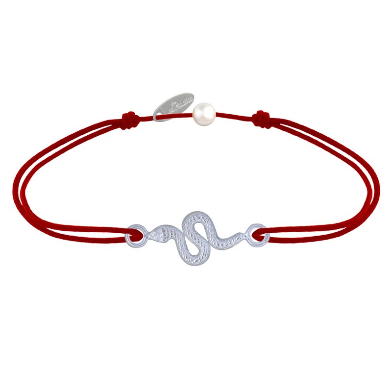 Bracelet Lien Serpent Argent - Rouge