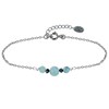 Bracelet Chaine Argent 925 Rhodié Trois Perles de Larimar et Deux Diamants Noirs Facettées - vue V1